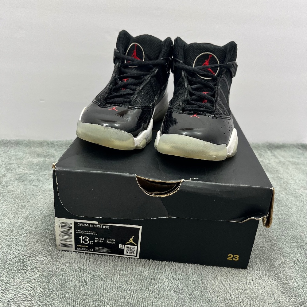 Nike Air Jordan 6 Rings 323432-064 Boys Size‎ 13C Black Red White Sneakers Shoes